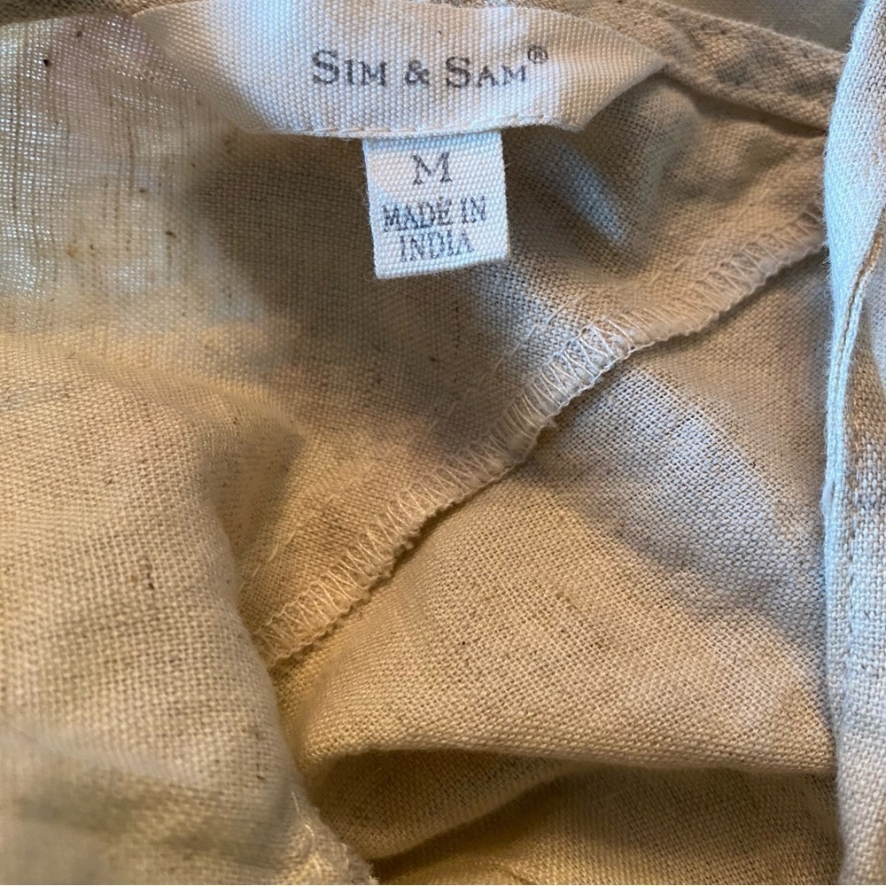 Sim and Sam linen crop top puff sleeve ruching smocked back natural colour - Picture 6 of 7